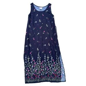 Vintage Summer Dress size L Floral Navy Sleeveless Casual